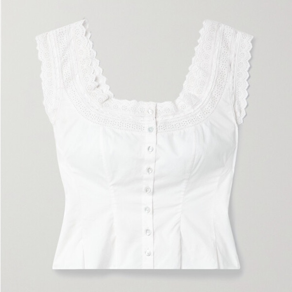 Doen Alana White Lace Trimmed Top